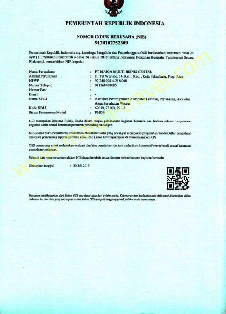 SURAT TANDA DAFTAR PERUSAHAAN Maiga Travel