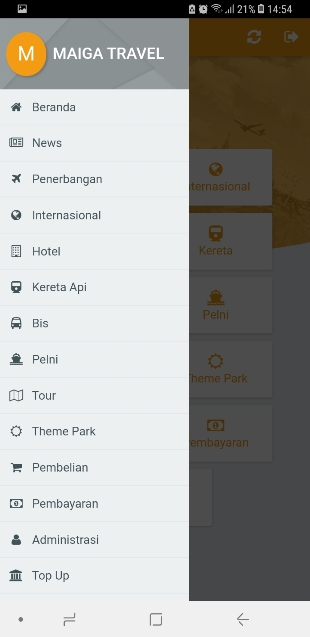 Aplikasi Menu Maiga Travel